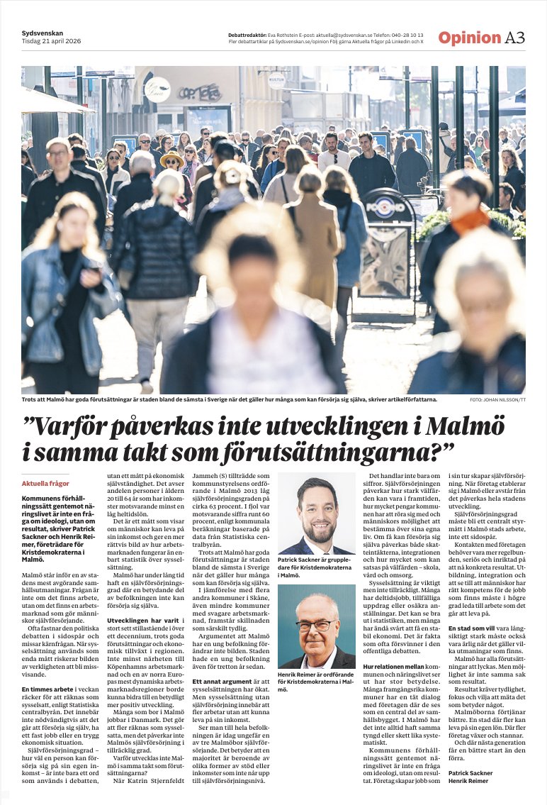 Debattartikel i Sydsvenskan